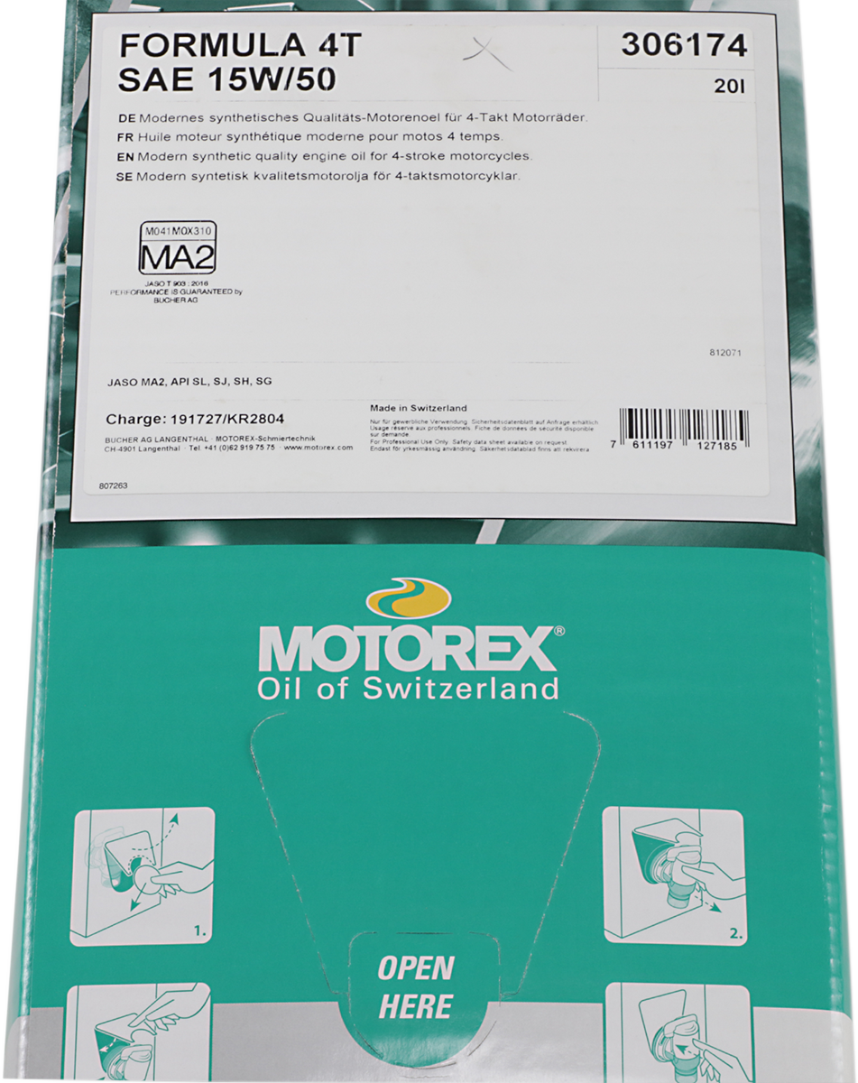 MOTOREX Formula Synthetic Blend 4T Engine Oil - 15W-50 - 20L - Dispenser Box 196620