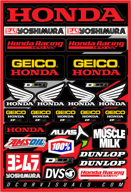 D-COR Team Geico Honda Decal Sheet 12"X18" 40-10-114