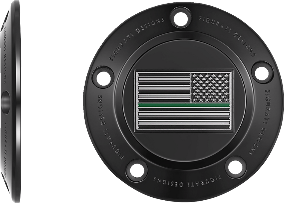 FIGURATI DESIGNS Timing Cover - 5 Hole - American - Green Line - Black FD72-TC-5H-BLK