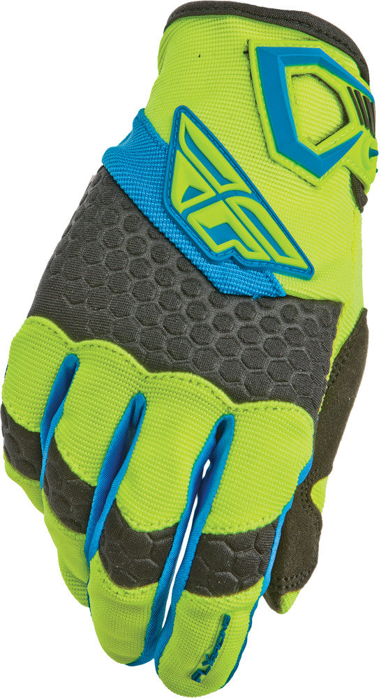 FLY RACING F-16 Gloves Hi-Vis/Blue Sz 4 367-91904