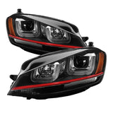 Spyder Volkswagen Golf VII 14-16 Projector Headlights DRL LED Red Stripe Blk PRO-YD-VG15-RED-DRL-BK 5080592