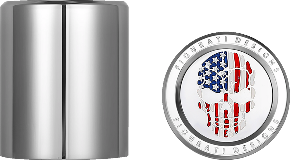 FIGURATI DESIGNS Docking Hardware Covers - Red/White/Blue American Flag Skull - Stainless Steel FD24-DC-2730-SS