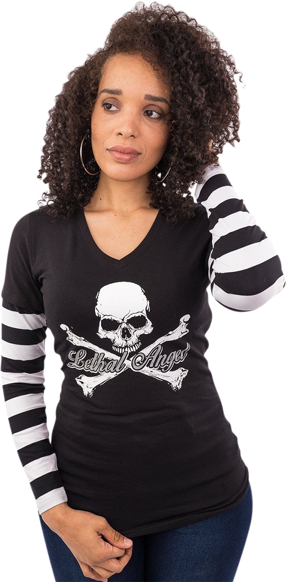 LETHAL THREAT Women's Long-Sleeve Stripe T-Shirt - Black/White - Small LA20645S