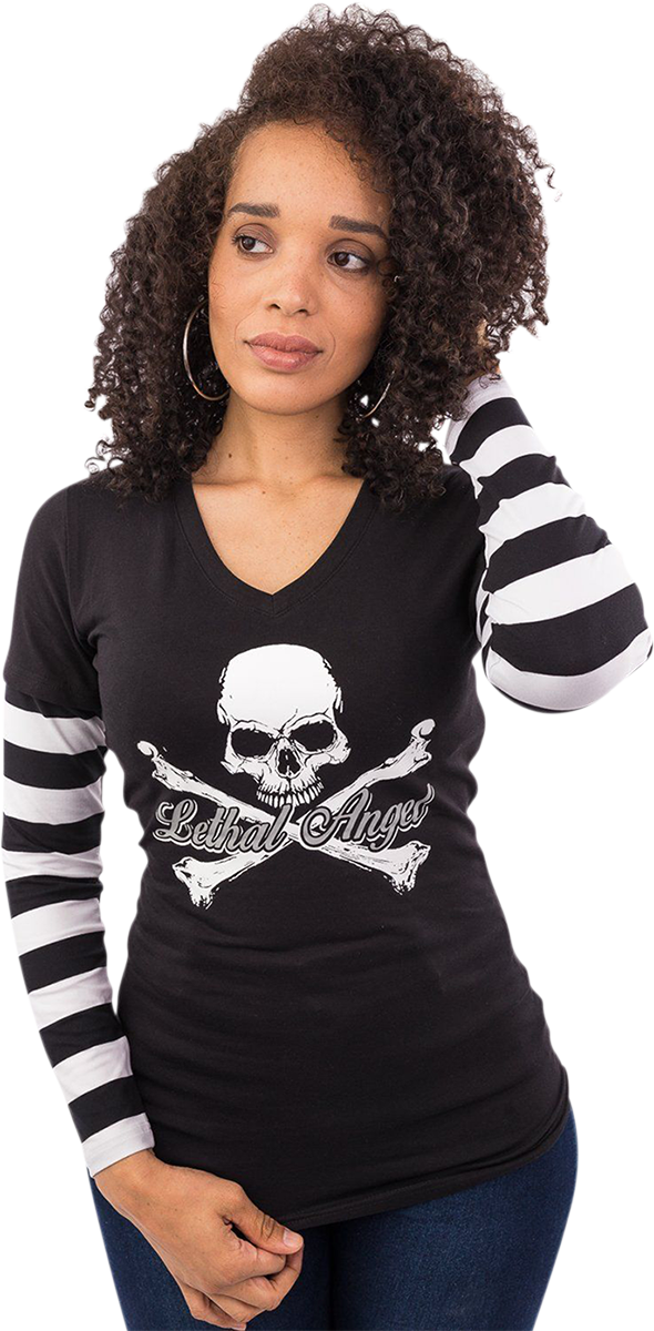 LETHAL THREAT Women's Long-Sleeve Stripe T-Shirt - Black/White - Medium LA20645M