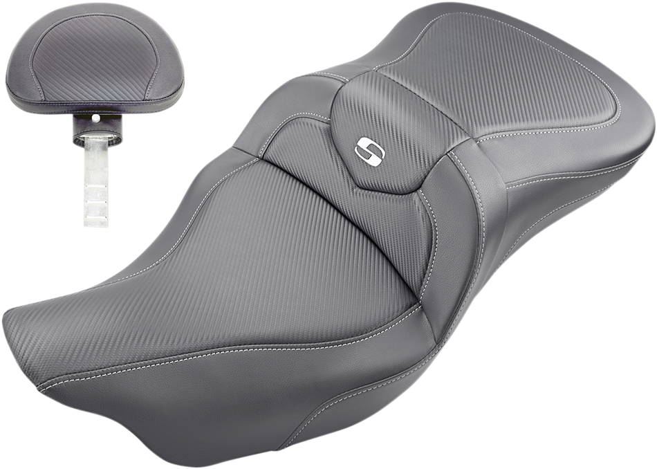 SADDLEMEN Roadsofa Seat - Carbon Fiber - with Backrest - Black - '09-'23 FLHTCUTG 808-07B-185TBR