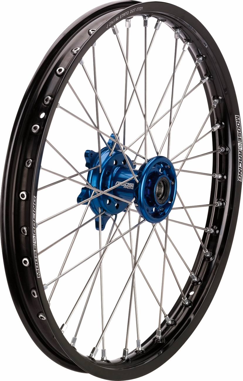 MOOSE RACING Wheel Assembly - SX-1 - Complete - Front - Black Wheel/Blue Hub - 21x1.6 - Yamaha YFN-16021-BKBU