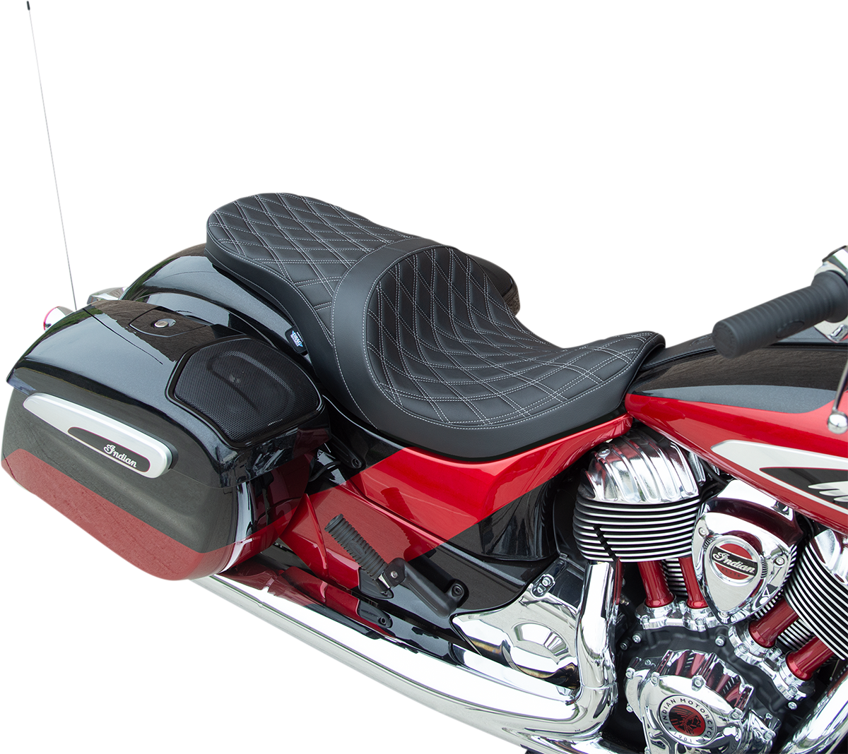 DRAG SPECIALTIES Low Profile Touring Seat - Double Diamond - Silver Stitch - Solar Refelctive - '14-'22 Indian 0810-2275