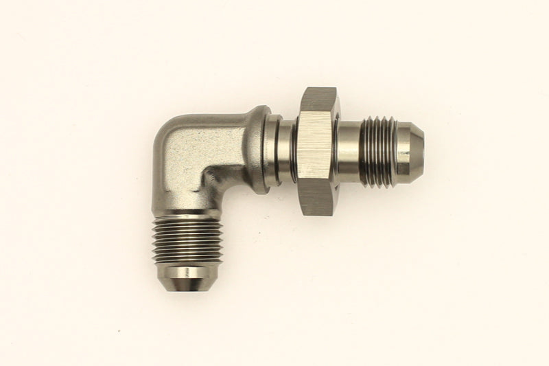 DeatschWerks 6AN Male Flare To 6AN Male Flare Bulkhead Adapter 90-Degree (Incl. Nut) 06-02-0710