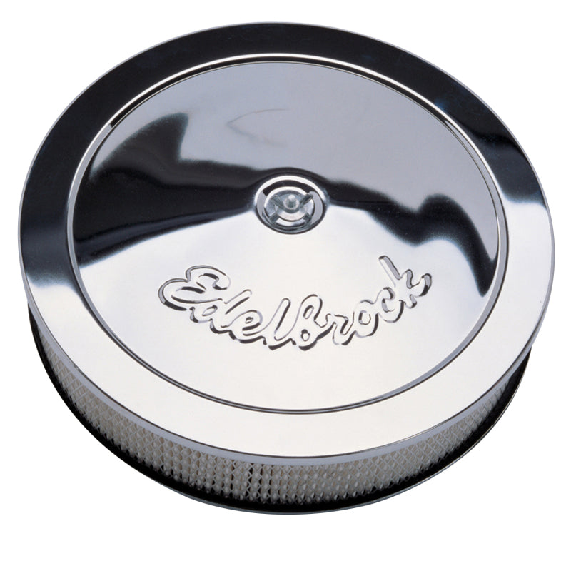 Edelbrock Air Cleaner Pro-Flo Series Round Steel Top Paper Element 14In Dia X 3 313In Chrome 1207