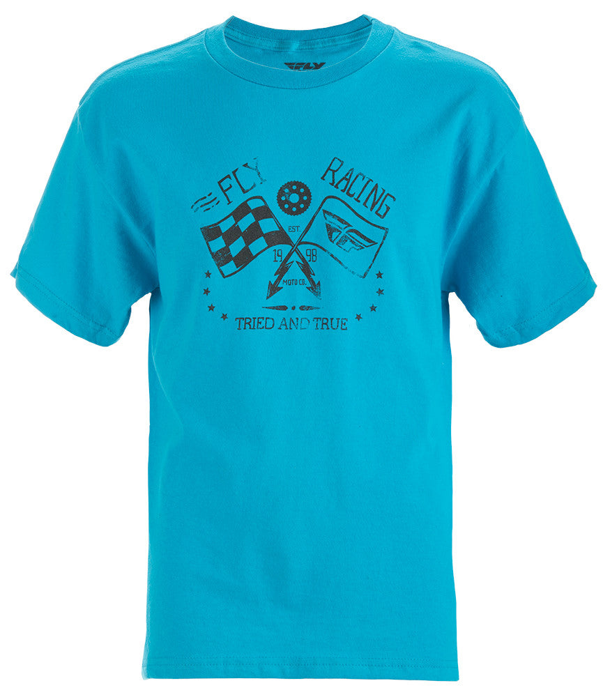 FLY RACING Fly Tried And True Tee Turquoise Ys 352-1108S