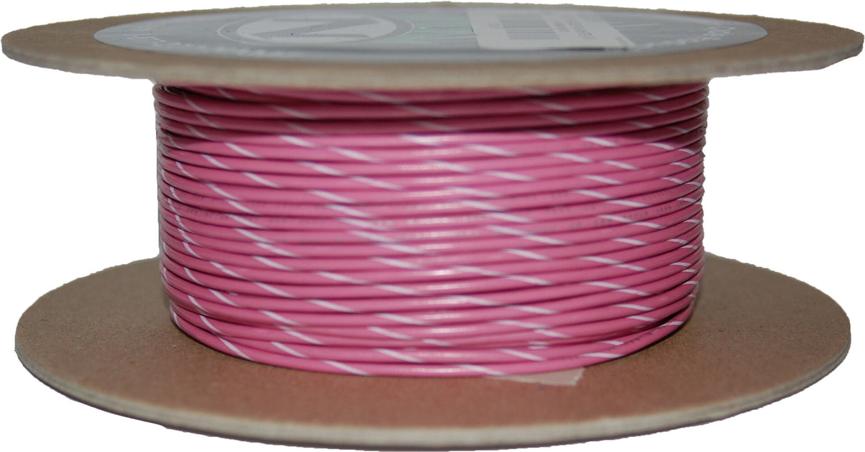 NAMZ CUSTOM CYCLE#18-Gauge Pink/White Stripe 100' Spool Of Primary WireNWR-109-100