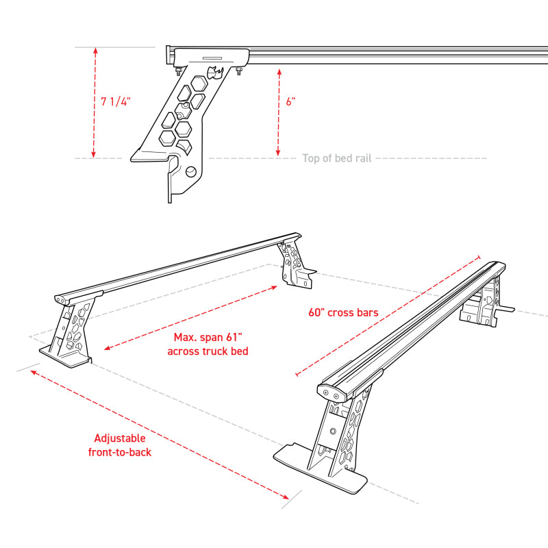 Go Rhino 20-22 Jeep Gladiator JT/16-22 Toy. Tacoma/05-21 Nssn Frontier XRS Cross Bars Kit - Tex. Blk 5935000T