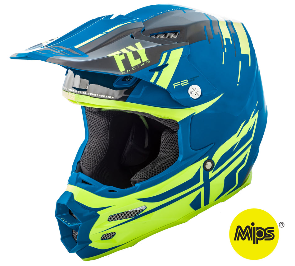 FLY RACING F2 Carbon Forge Helmet Black/Hi-Vis/Blue 2x 73-4233-9-2X
