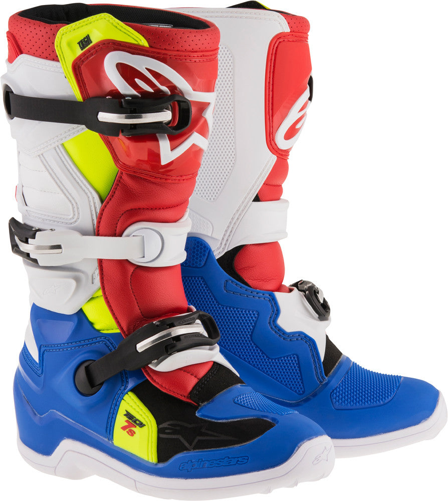 ALPINESTARS Tech 7s Boots Blue/White/Red/Yellow Sz 02 2015017-7025-2