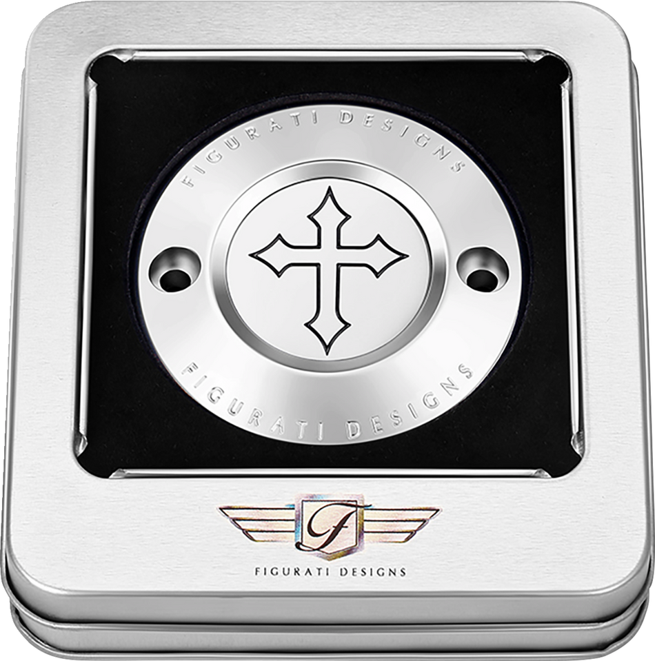 FIGURATI DESIGNS Timing Cover - 2 Hole - Cross - Stainless Steel FD41-TC-2H-SS