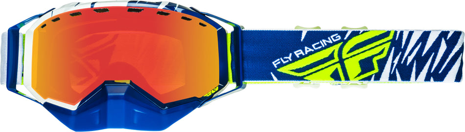 FLY RACING Zone Snow Goggle Blue/White /Hi-Vis Yel Red Mir/Brown Lens FLB-008