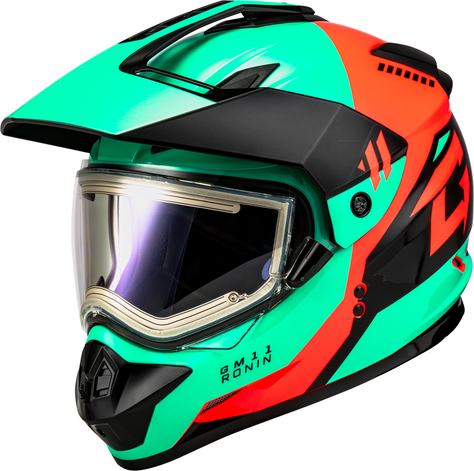 GMAX Gm-11s Ronin Snow Helmet W/ Elec Shld Black/Aqua/Coral 2x A41151178