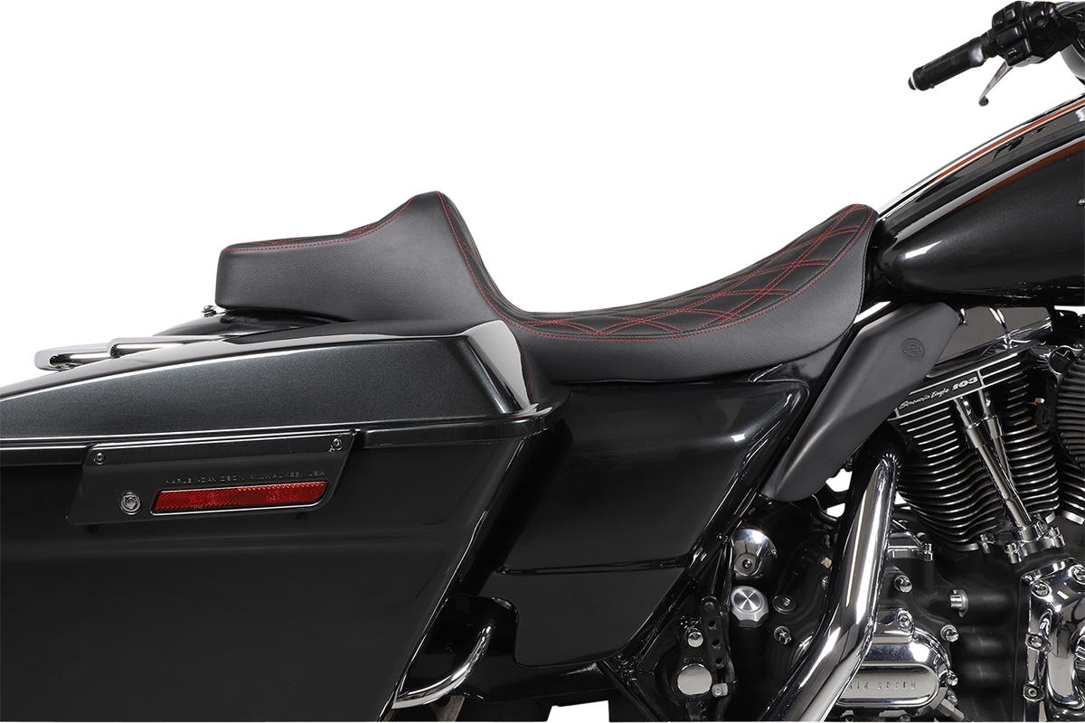 DRAG SPECIALTIES Extended Reach Predator III Seat - Double Diamond - Black w/ Red Thread NOT A 2-UP SEAT 8011371