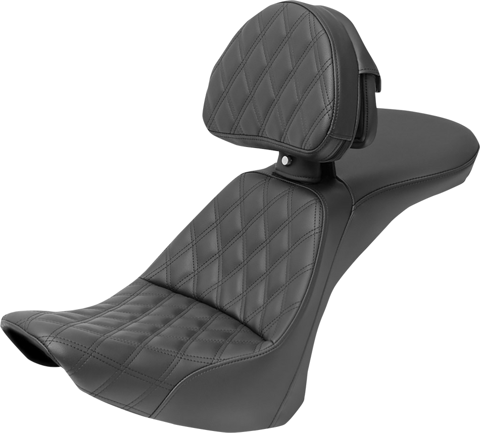 SADDLEMEN Explorer Seat - With Backrest - Lattice Stitched - Black - FLSTN 806-15-030LS