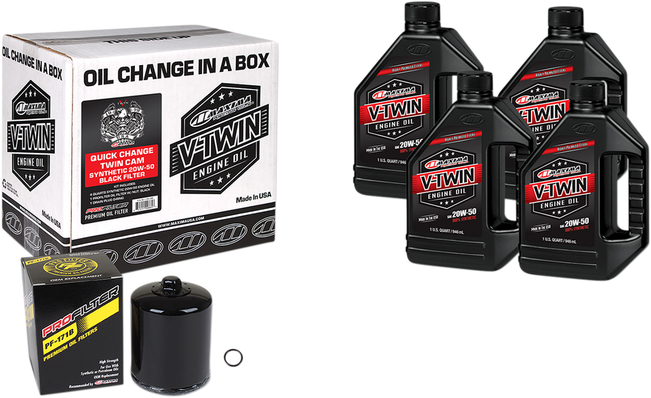 MAXIMA RACING OIL Quick Change Twin Cam Synthetic 20W-50 Oil Change Kit - Black Filter 90-119014PB