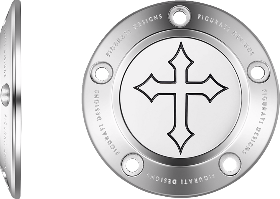 FIGURATI DESIGNS Timing Cover - 5 Hole - Cross - Stainless Steel FD41-TC-5H-SS