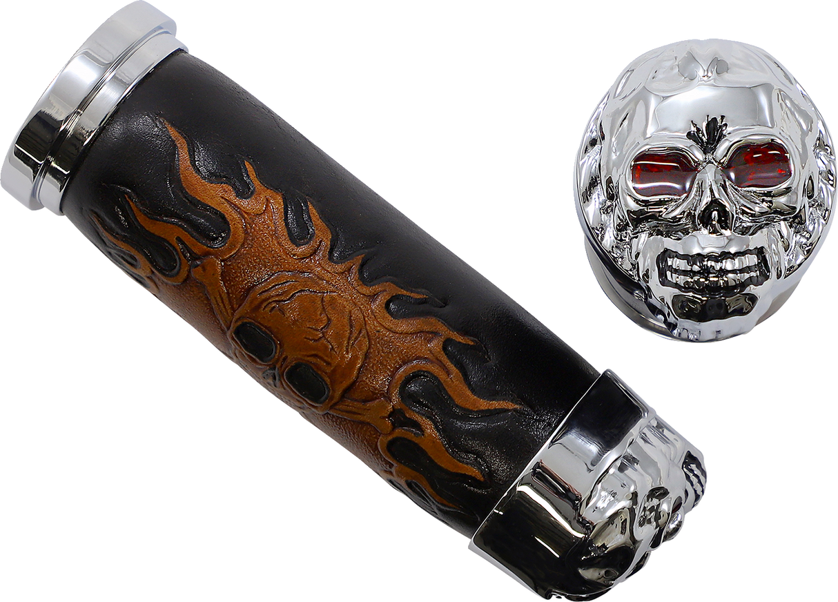 DRAG SPECIALTIES Grips - Skull Grips - Red Eyes - Chrome 17-0505CDTS