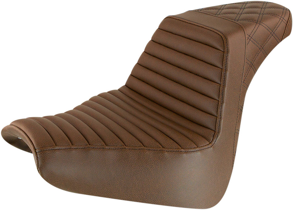 SADDLEMEN Step-Up Seat - Front Tuck-n-Roll/Rear Lattice Stitch - Brown 818-31-176BR