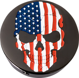 FIGURATI DESIGNS Swing Arm Covers - Red/White/Blue Flag Skull - Custom - Black FD25-AFSKULL-BK