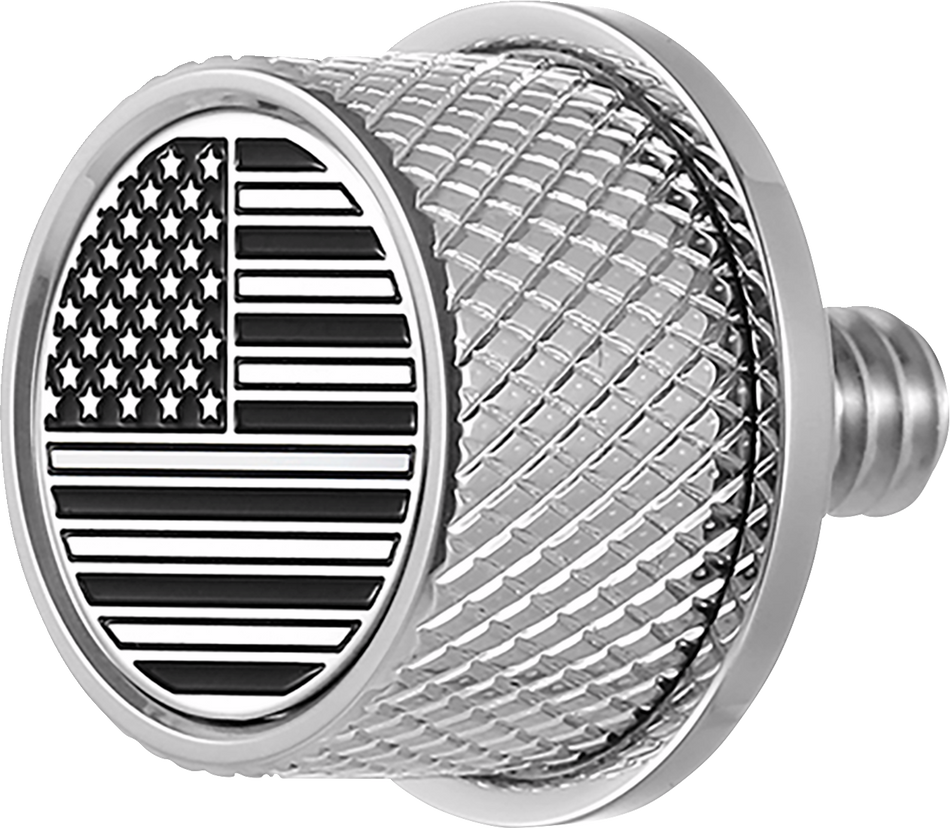 FIGURATI DESIGNS Seat Mounting Knob - Stainles Steel - Black/White American Flag - Contrast Cut FD26-SEAT KN-SS