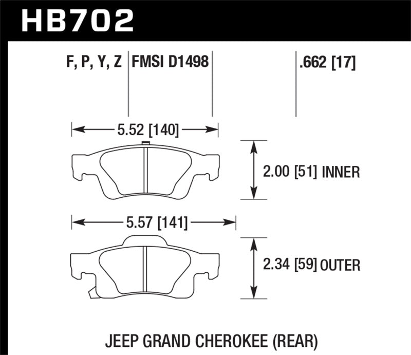 Hawk 11-12 Dodge Durango / 11-12 Jeep Grand Cherokee HPS Rear Street Brake Pads KHB702F.662