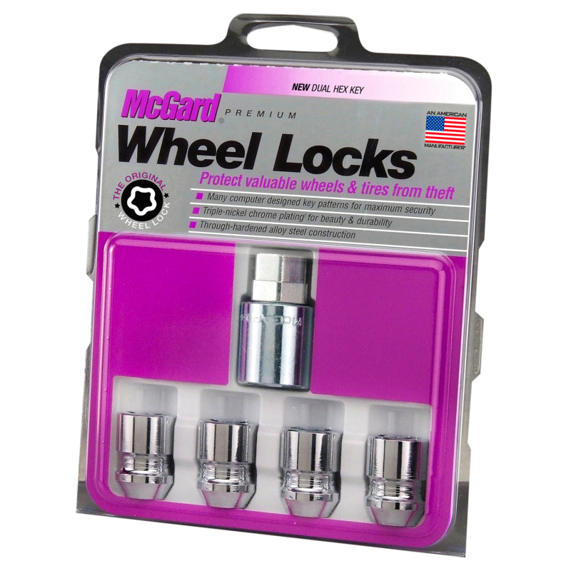 McGard Wheel Lock Nut Set - 4pk. (Cone Seat) M12X1.25 / 19mm & 21mm Dual Hex / 1.28in. L - Chrome 24154