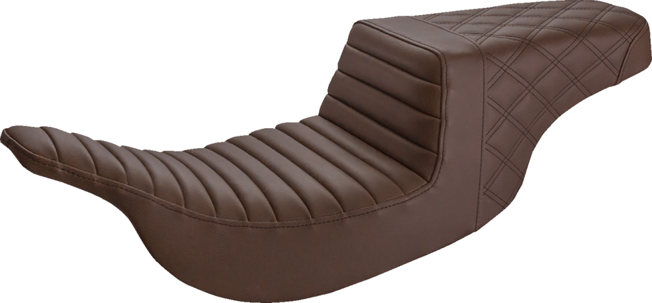 SADDLEMEN Step-Up Seat - Front Tuck-n-Roll/Rear Lattice Stitch - Brown 897-07-176BR