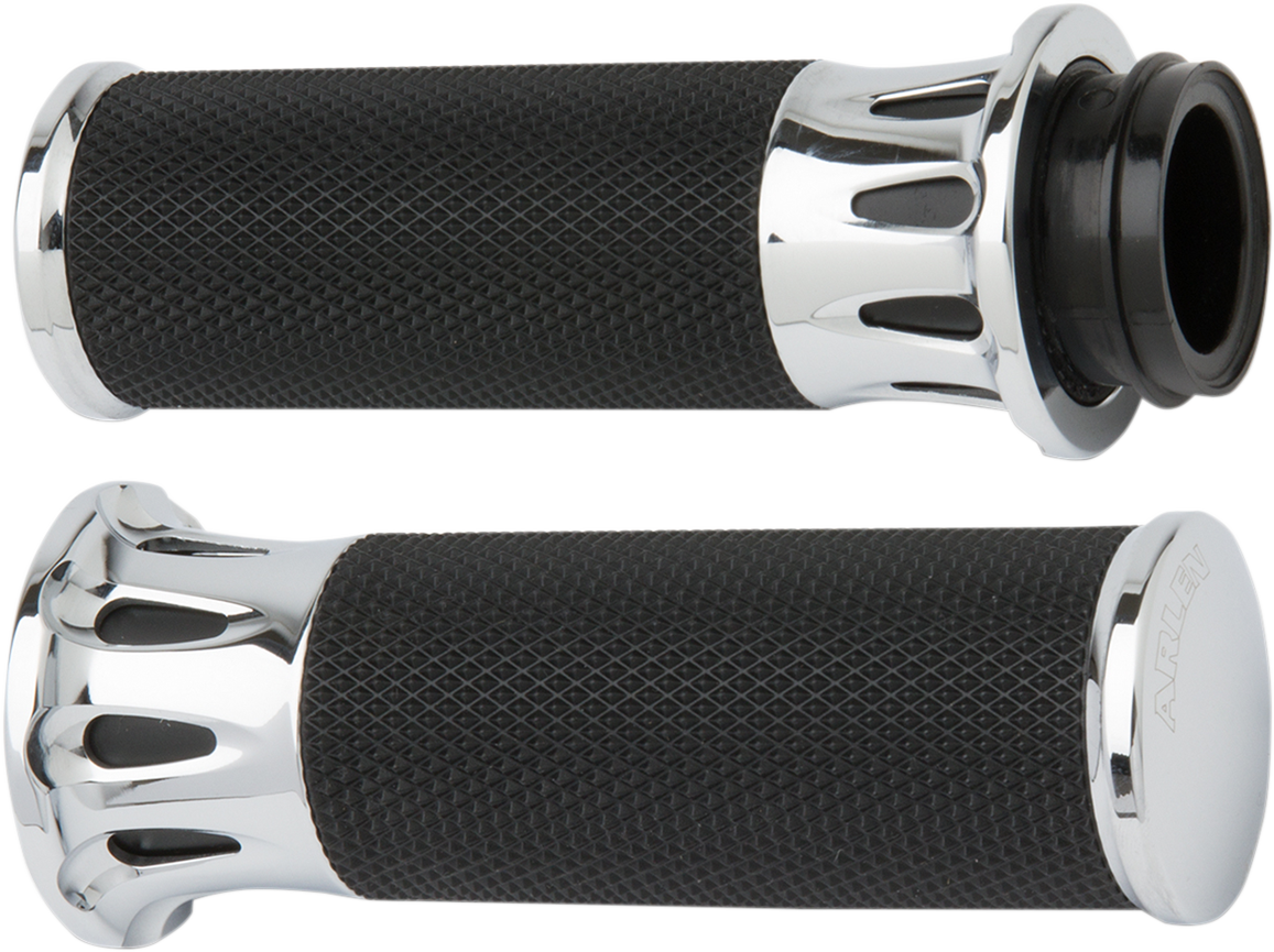 ARLEN NESS Grips - Deep Cut - Cable - Chrome 07-316