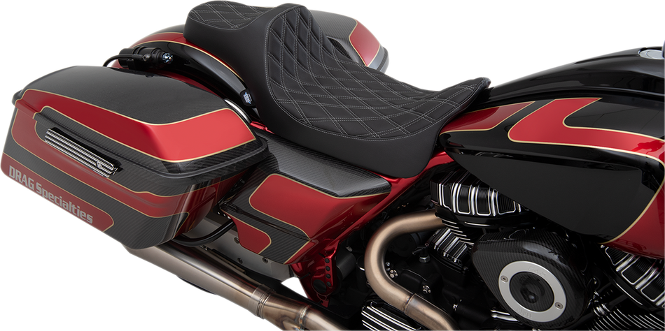 DRAG SPECIALTIES Predator III Seat - Extended - Double Diamond - Silver Stitched - FL '08-'22 0801-1261