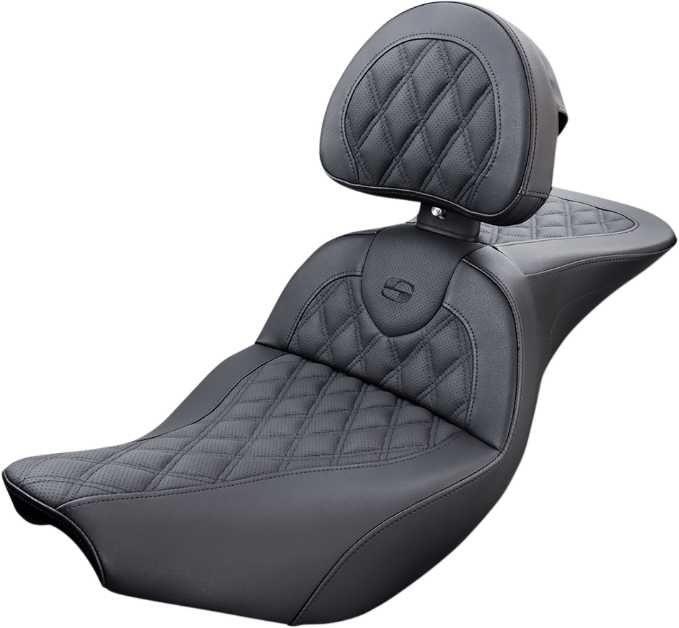 SADDLEMEN Roadsofa Seat - With Backrest - Full Lattice Stitch - Black - Indian I14-07-182BR