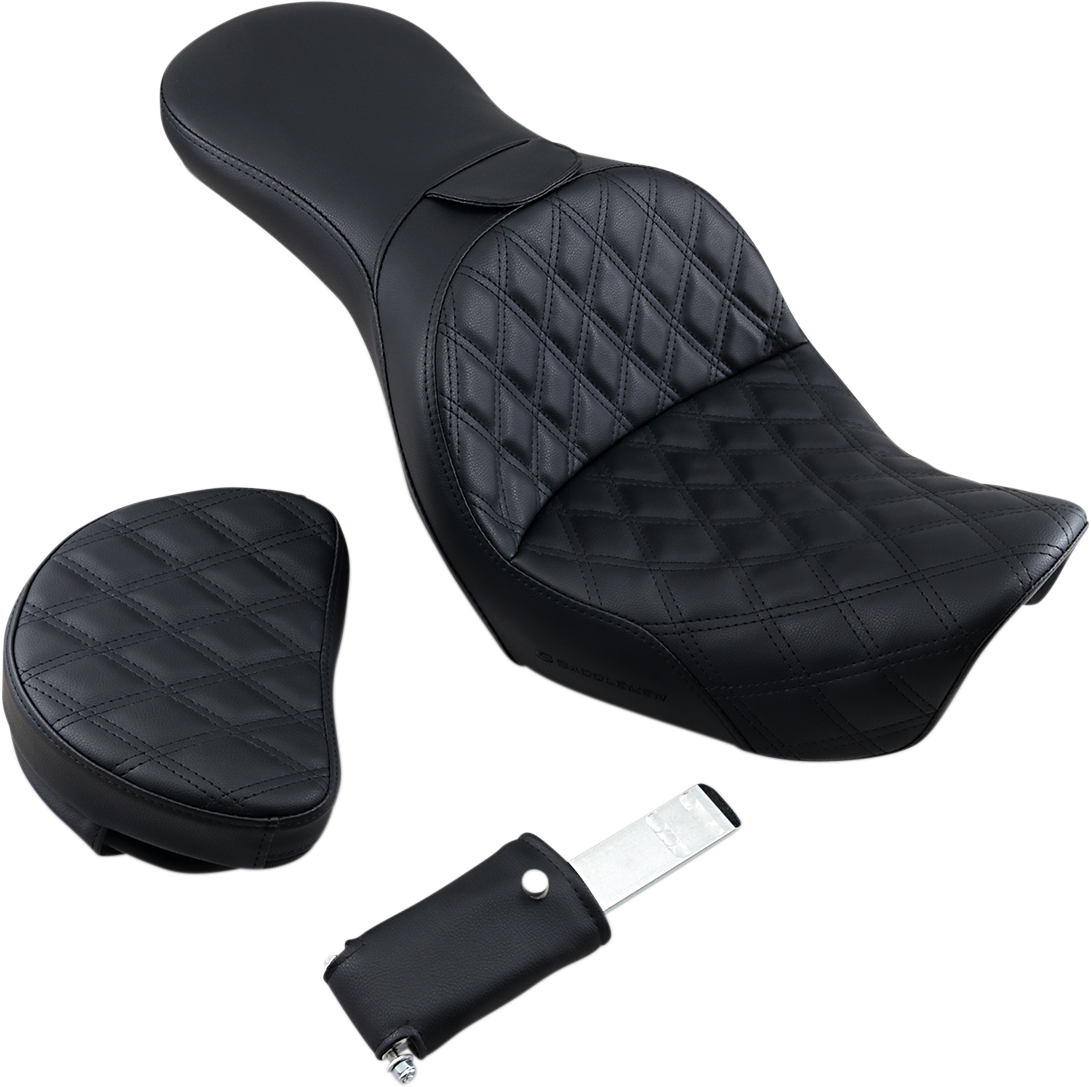 SADDLEMEN Explorer Seat - With Backrest - Lattice Stitched - Black - FXD 806-04-030LS