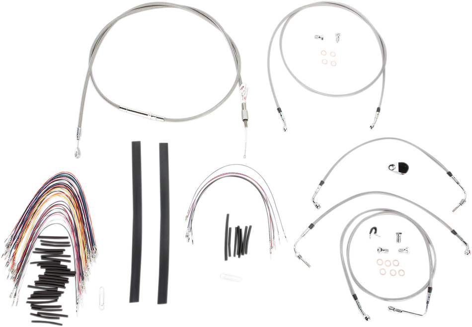 BURLY BRAND Handlebar Cable/Brake Line Kit - Complete - 15" Ape Hanger Handlebars - Stainless Steel B30-1104