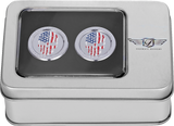 FIGURATI DESIGNS Docking Hardware Covers - Red/White/Blue American Flag Skull - Stainless Steel FD24-DC-2730-SS