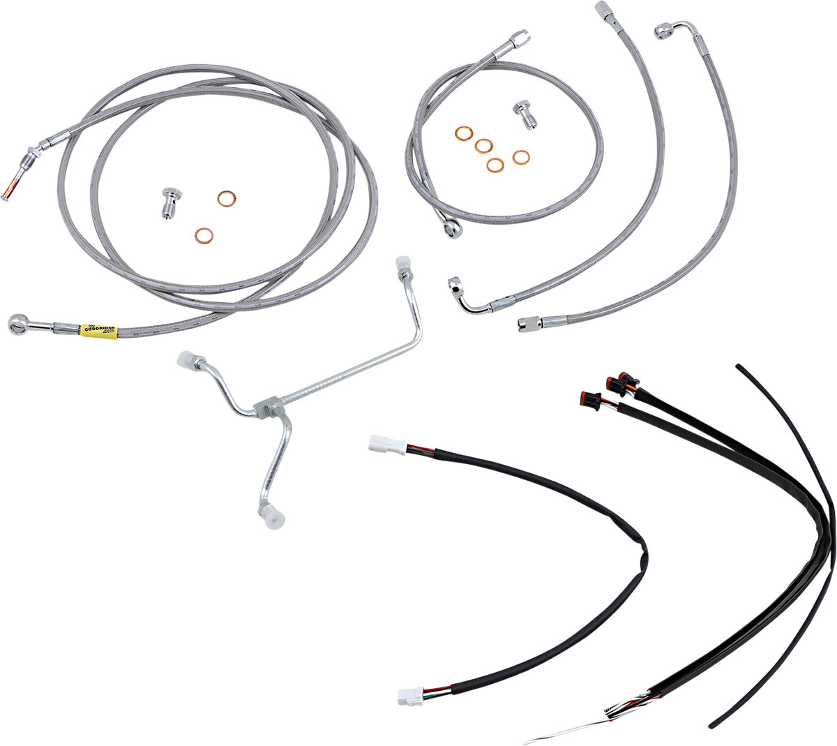 BURLY BRAND Handlebar Cable/Brake Line Kit - Complete - 15" Ape Hanger Handlebars - Stainless Steel B30-1239