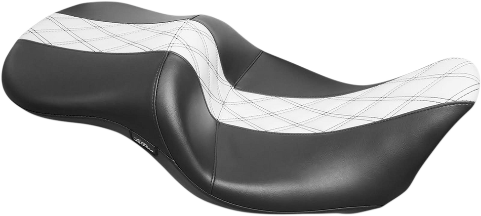 LE PERA Maverick Seat - Without Backrest - HR White Inlay Double Diamond - Black - FL '08-'22 LK-957HR1