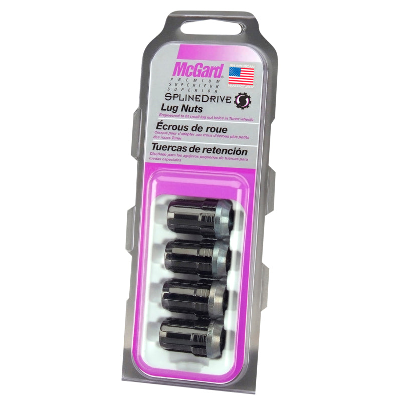 McGard SplineDrive Lug Nut (Cone Seat) M12X1.25 / 1.24in. Length (4-Pack) - Black (Req. Tool) 65354BK