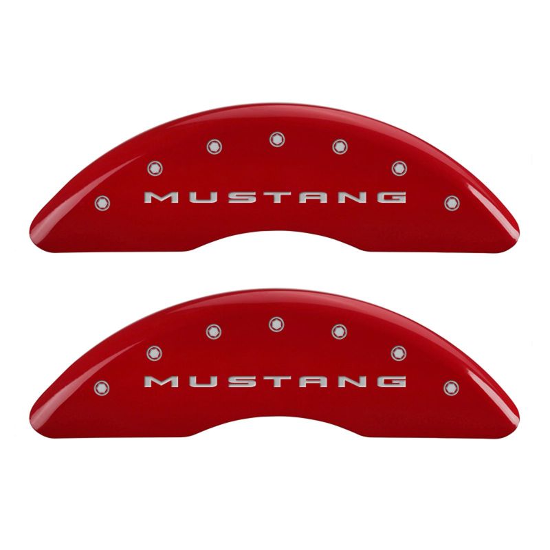 MGP 4 Caliper Covers Engraved Front 2015/Mustang Engraved Rear 2015/50 Red finish silver ch 10200SM52RD