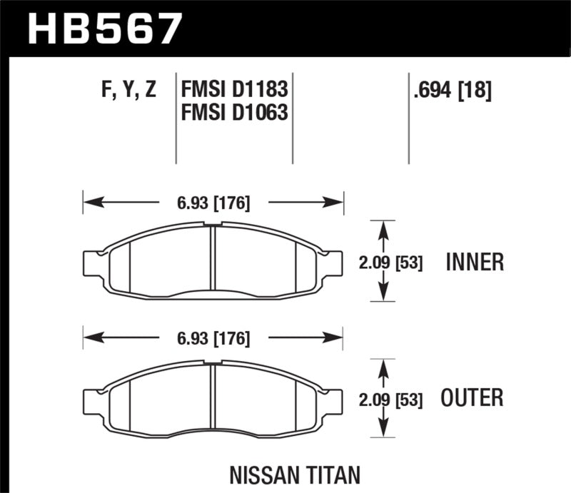 Hawk 04-06 infiniti QX56 / 05-06 Armada / 04 Pathfinder / 04-07 Titan LTS Street Front Brake Pads KHB567Y.694