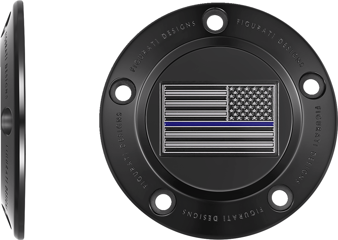 FIGURATI DESIGNS Timing Cover - 5 Hole - American - Blue Line - Black FD71-TC-5H-BLK