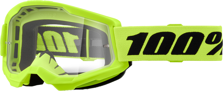 100% Strata 2 Goggle Neon Yellow Clear Lens 50027-00016