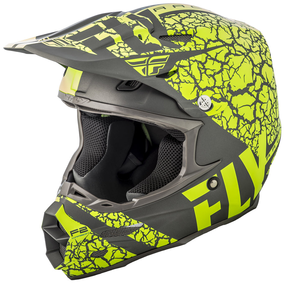 FLY RACING F2 Carbon Fracture Helmet Matte Grey/Hi-Vis Lg 73-4170-4-L
