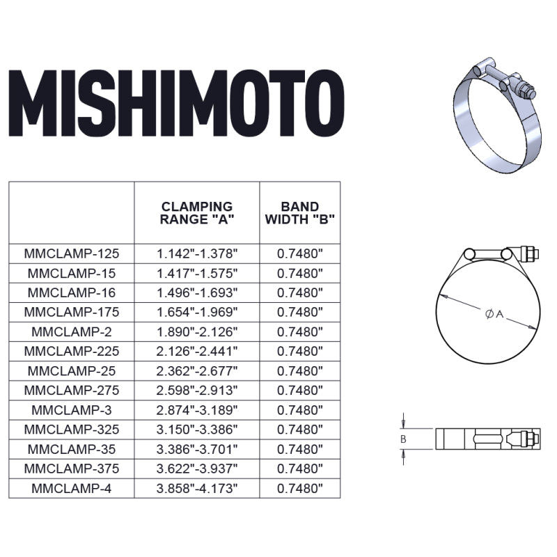 Mishimoto 1.25 Inch Stainless Steel T-Bolt Clamps MMCLAMP-125