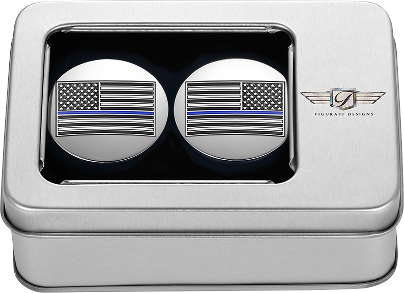 FIGURATI DESIGNS Swing Arm Covers - Blue Line American Flag - Custom - Reversed FD70-ABFL-SS