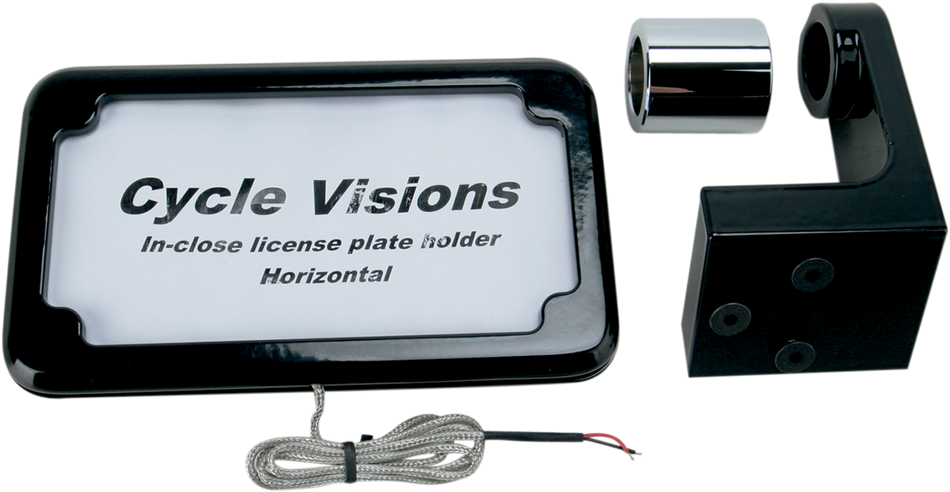 CYCLE VISIONS Horizontal License Plate Mount with Light - '08-'17 ST - Black CV-4606BLH