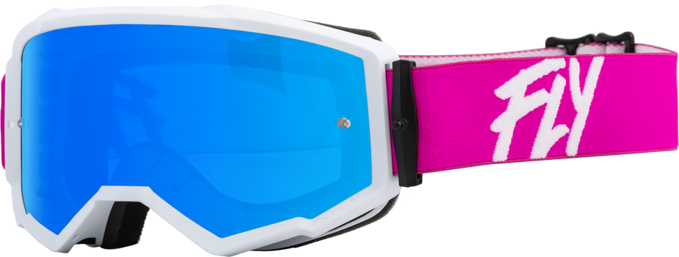 FLY RACING Zone Goggle Pink/White W/ Sky Blue Mirror/Smoke Lens 37-51504